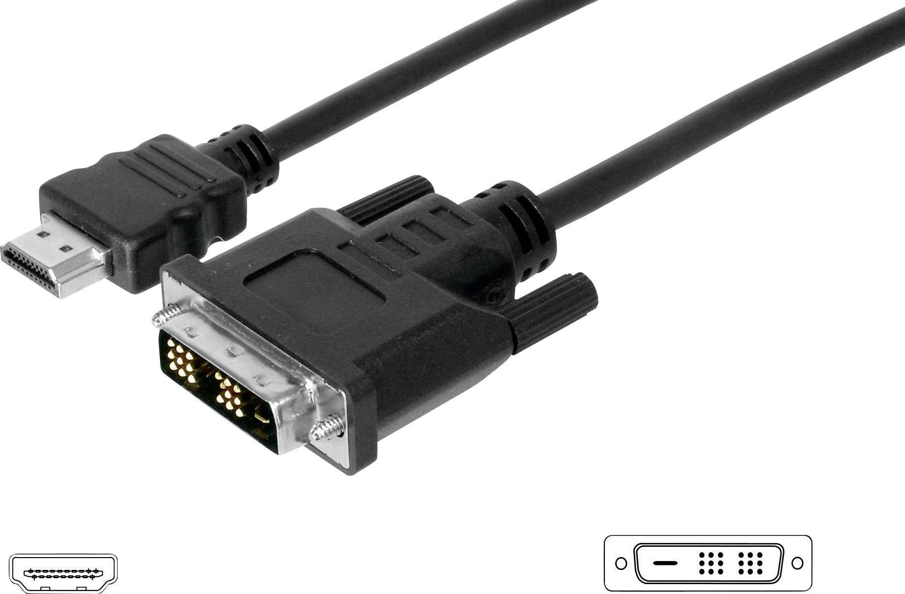 Digitus HDMI / DVI Adapterkabel HDMI-A-kontakt, DVI-D 18+1-polig Kontakt 3.00 m Svart AK-330300-030-S skruvbar HDMI-kabe