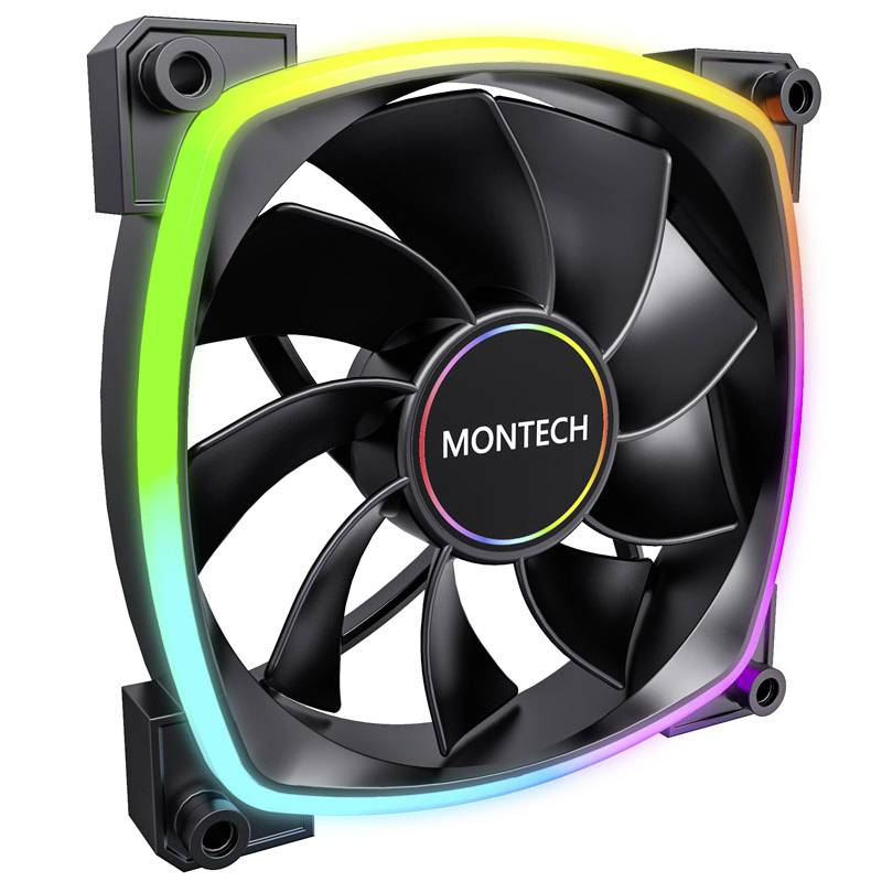 MONTECH Montech RX140 PWM ARGB Reverse Lüfter – 140mm, schwarz Chassi-fläkt (B x H) 140 mm x 140 mm inkl. LED-belysning