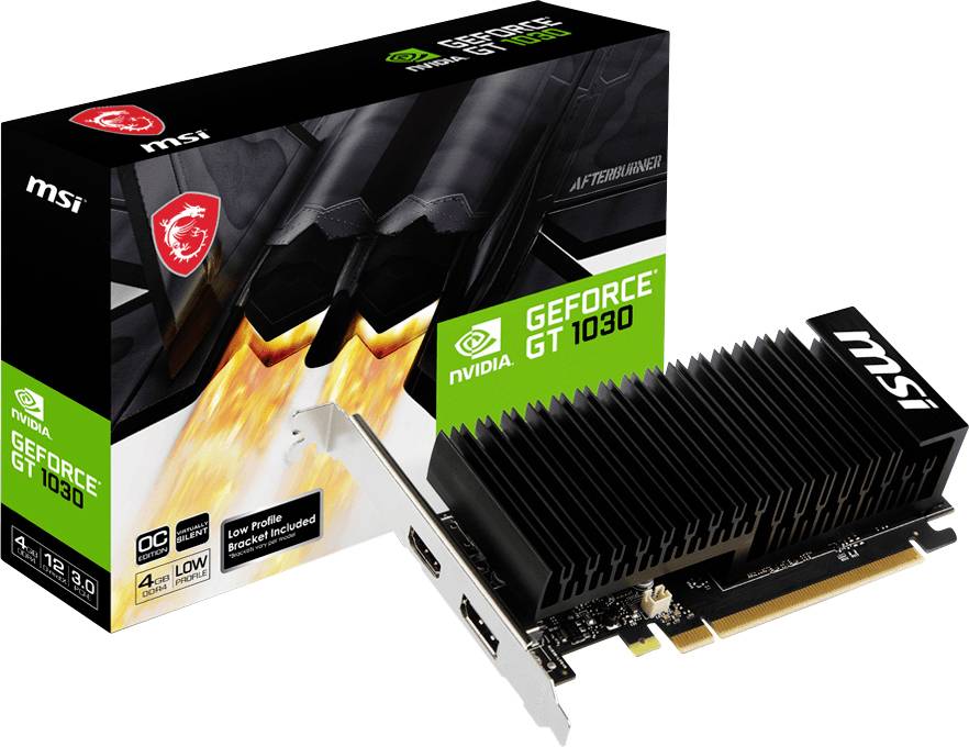 MSI Grafikkort Nvidia GeForce GT1030 4 GB HDMI, DisplayPort Överklockad, Låg profil