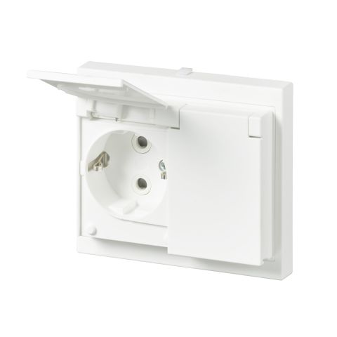 ABB 302EUJW-884 Vägguttag 2-vägs, vit, jordad, lock