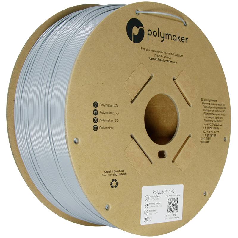 Polymaker PE01024 PE01024 3D-skrivare Filament ABS-plast Värmebeständig, Slagtålig, Luktfri 1.75 mm 3000 g Grå PolyLite™”,272.50,1090,verktyg,PolyLite™ ABS tillverkas av ett särskilt masspolymeriserat ABS-harts som i jämförelse med vanliga A