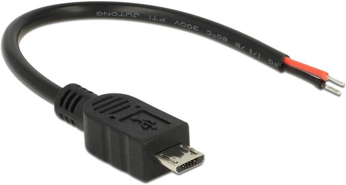 Delock USB-kabel USB 2.0 USB-Micro-B-kontakt, öppna kabeländar 0.10 m Svart 82697