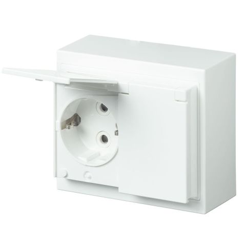 ABB 302ESW-84 Vägguttag 2-vägs, vit, jordad, lock