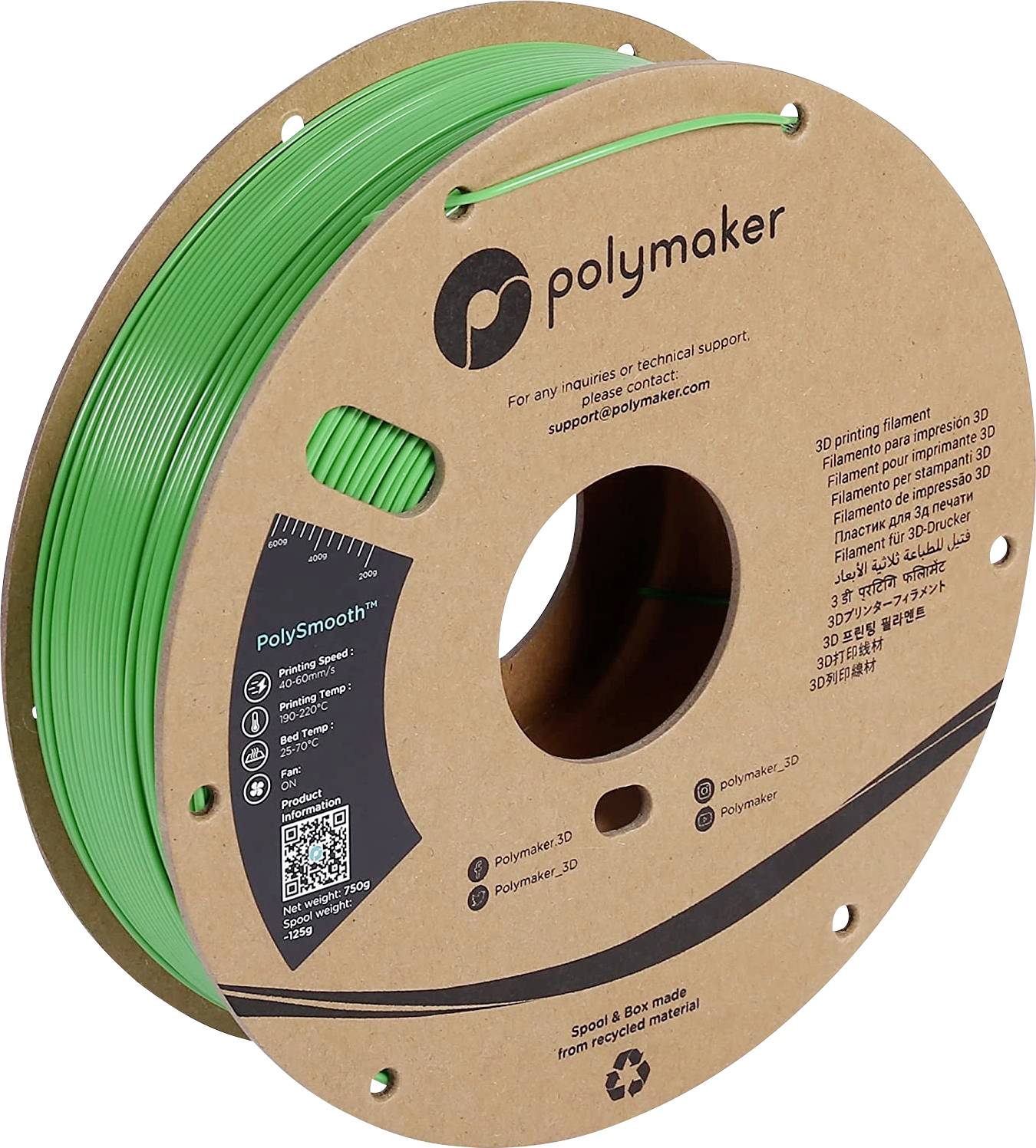 Polymaker PJ01006 PJ01006 3D-skrivare Filament PVB kan poleras 1.75 mm 750 g Grön PolySmooth™ 1 st