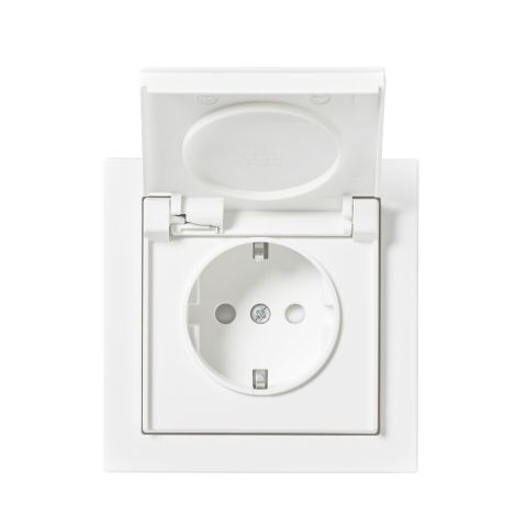 ABB 20EUJW-884 Vägguttag 1-väg, vit, lock, infälld