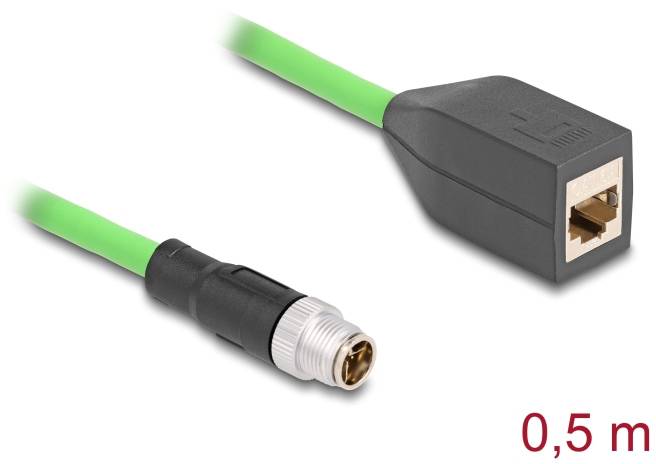Delock 60572 RJ45 / M 12 Nätverkkabel, Patchkabel SF/UTP 0.50 m Grön 1 st