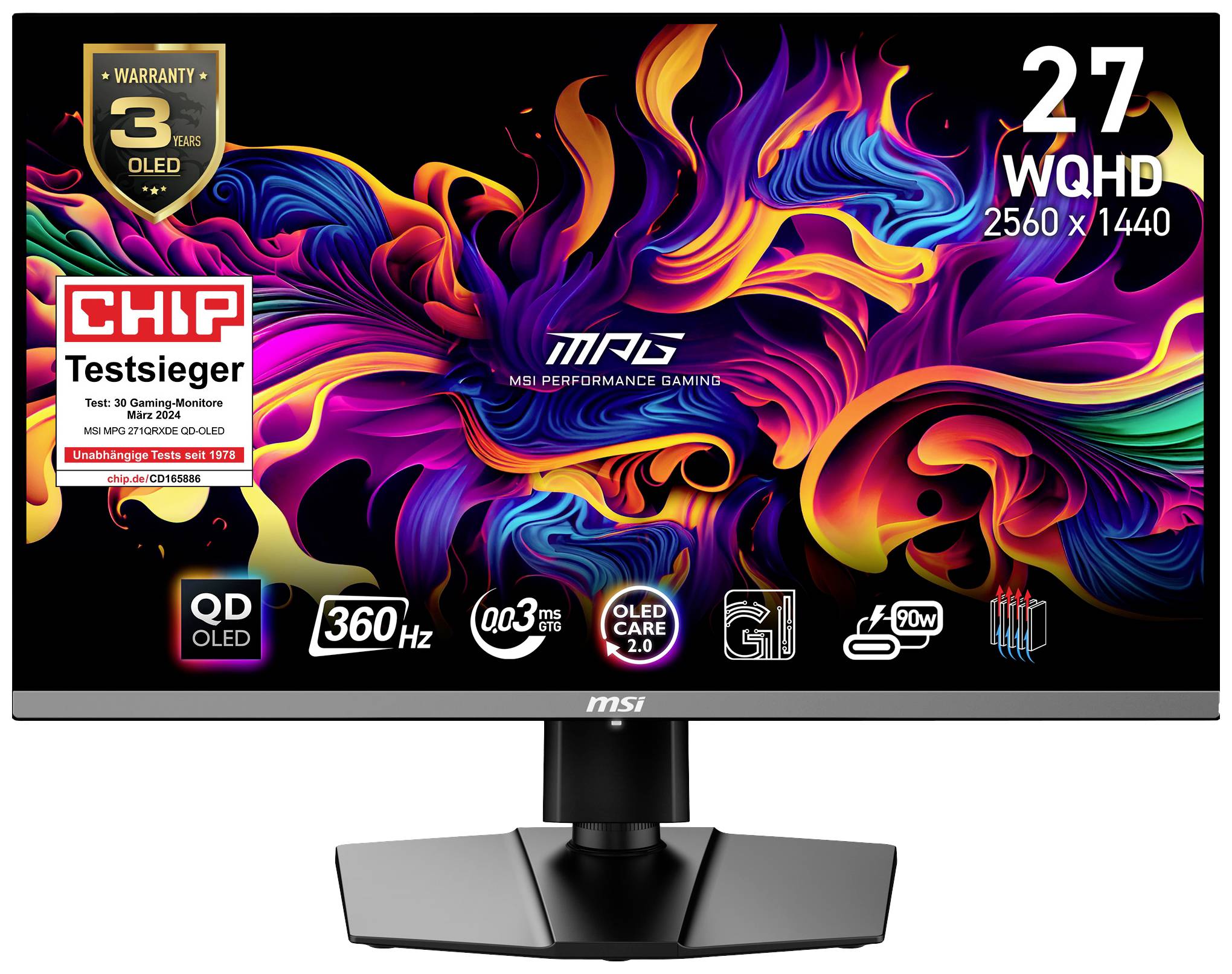 MSI MPG 271QRXDE QD-OLED Spelskärm EEK G (A – G) 67.3 cm (26.5 tum) 2560 x 1440 pixel 16:9 0.03 ms HDMI, DisplayPort, US