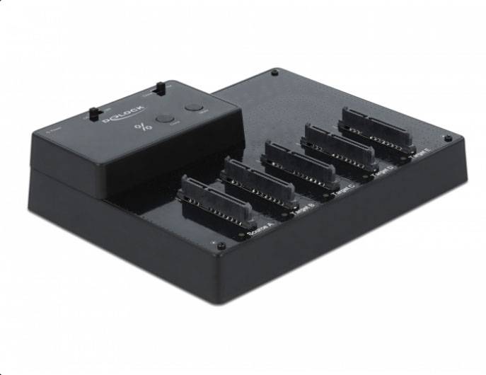 Delock 64098 SATA 6 Gb/s, USB-B, DC-uttag 3,5 mm HDD-dockningsstation med kloningsfunktion, med USB-hub