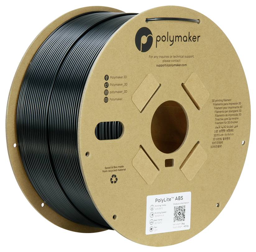 Polymaker PM70899 Black 3D-skrivare Filament ABS-plast Värmebeständig, Slagtålig, Luktfri 2.85 mm 3000 g Svart PolyLite™”,272.50,1090,verktyg,PolyLite™ ABS tillverkas av ett särskilt masspolymeriserat ABS-harts som i jämförelse med vanliga AB